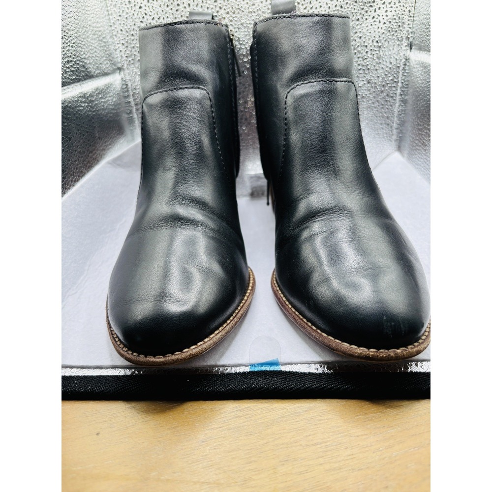 Madewell Black Leather Regan Bootie G8025 Stacked Heel Ankle Boots Size 7.5